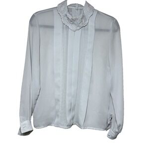 Laura and Jane embroidered collar pintuck top romantic Victorian blouse Size 8